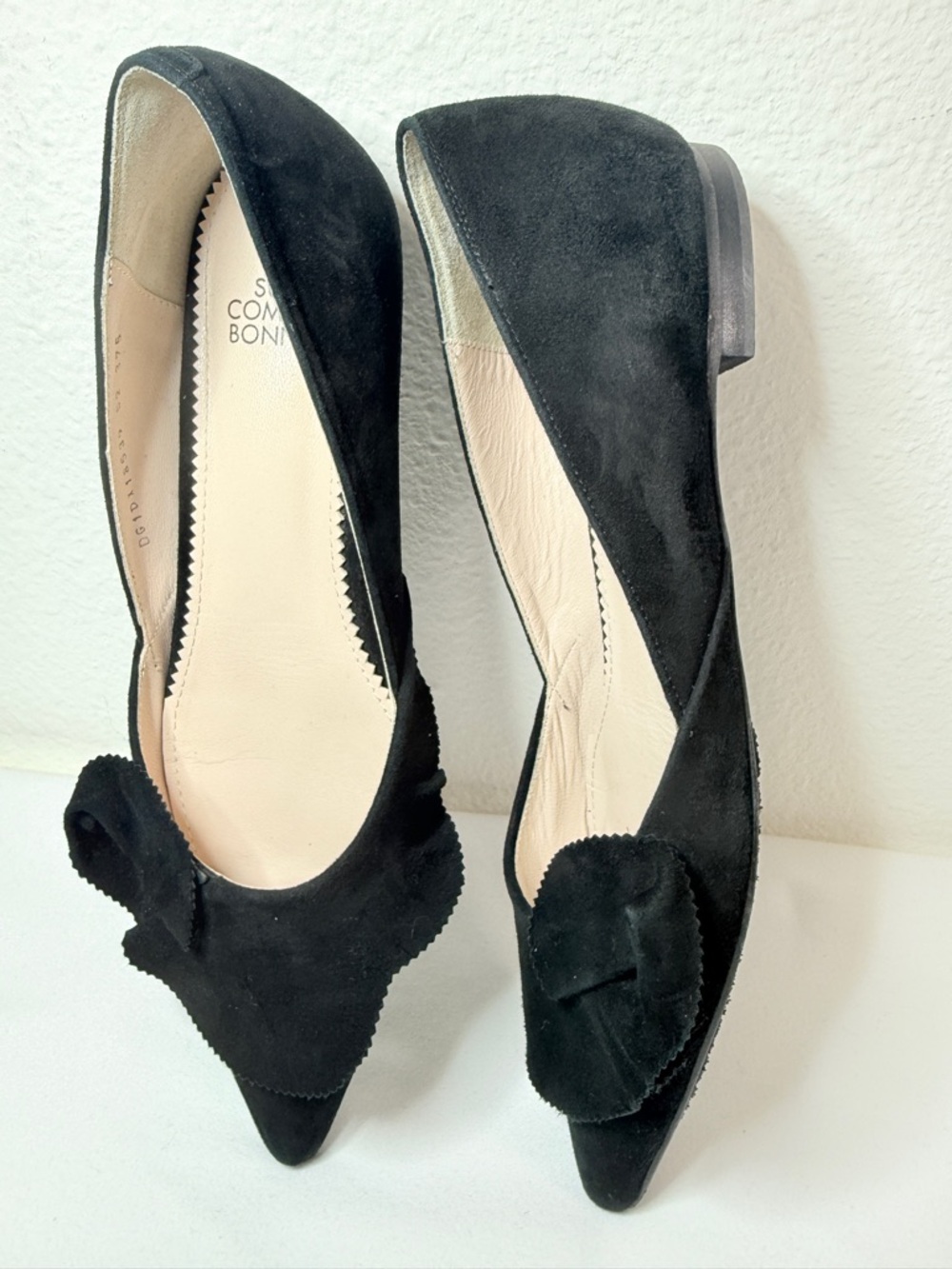 Suecomma Bonnie Black Suede Bow Pointed Toe Flats EU 37.5  US 7.5 Designer